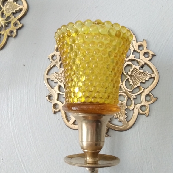 Brass Ornate Leaves honeycomb wall Candleholders - Picture 11 of 15